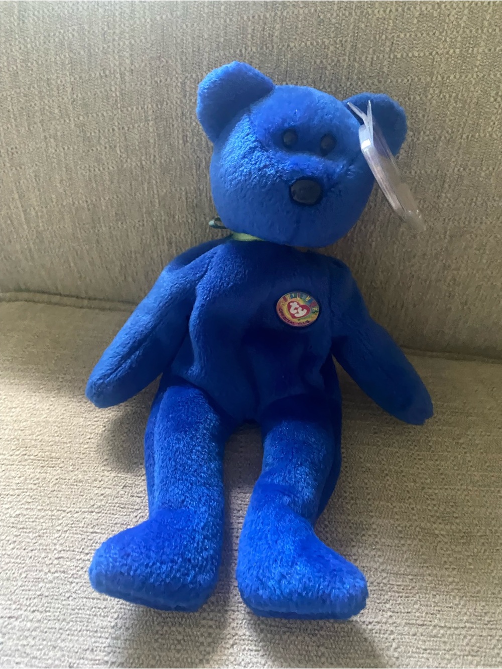 Ty Blue Beanie Bear Plush with Heart Tag